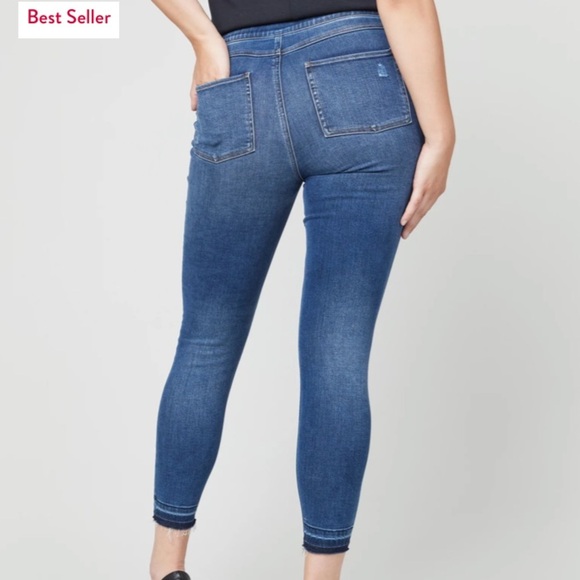 Spanx Pull On Denim Jeggings Distressed Frayed Hem Casual Jeans - Picture 2 of 15